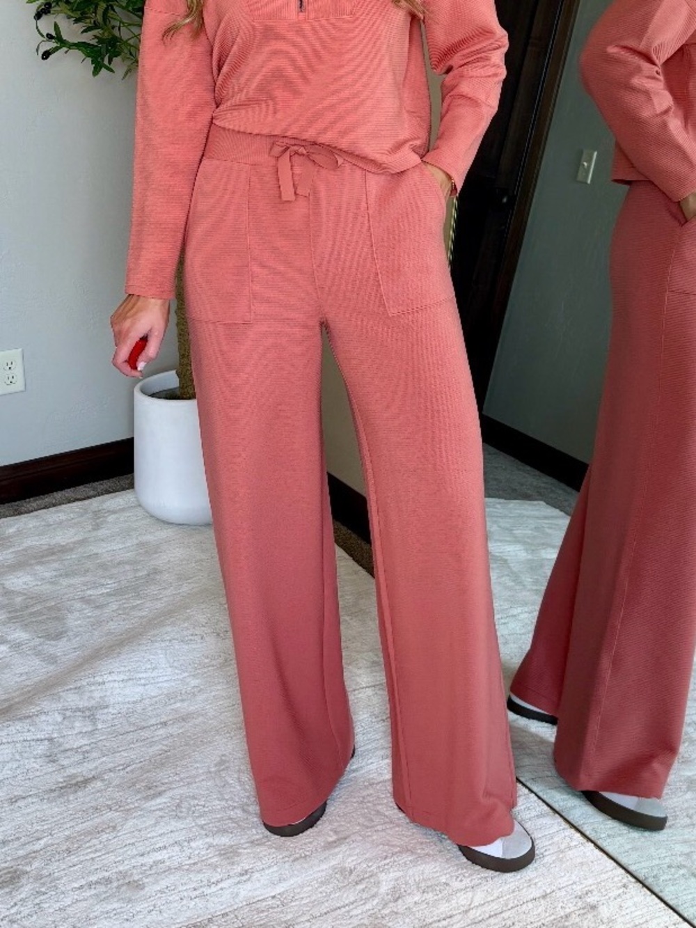 SPANX AirEssentials Wide Leg Drawstring Pants in Dusty Rose Pink